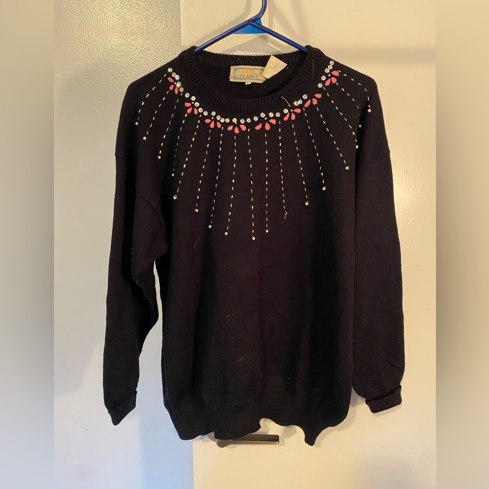 Vintage Black Sweater with Colorful Beading